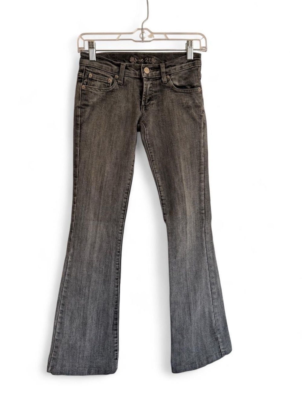 Rue21 Vintage Y2K Low Rise Bootcut Jeans Grey Cyber Grunge Faded Stretch Size 0